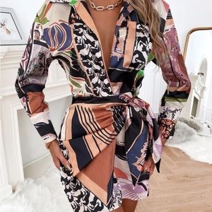 FLORAL WRAP DRESS LONG SLEEVE. AHEIN NEVER WORN. SIZE L